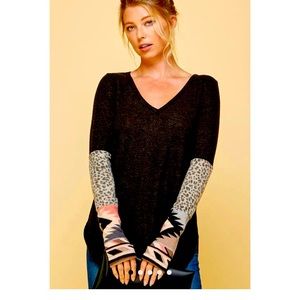 Dark grey v neck with Aztec embellishment